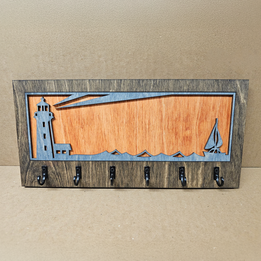 Lighthouse Wooden Key Holder/Hanger – Laser Cut Wildlife Wall Organizer for Cabin or Lodge Decor
