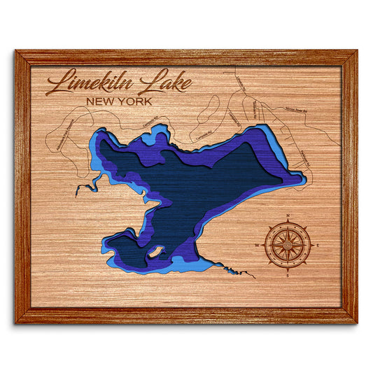 Limekiln Lake, New York Depth Map - Any Lake, Pond, or Reservoir - Unique Home Decor, Wall Art