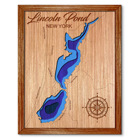 Lincoln Pond, New York Depth Map - Any Lake, Pond, or Reservoir, Home Decor, Wall Art, Wall Decor