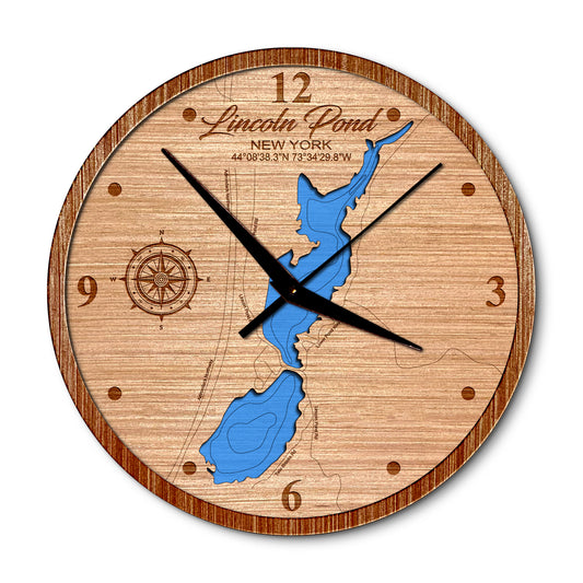 Lincoln Pond, New York 14in Layered Map Clock - Any Lake, Pond, or Reservoir - Unique Home Decor