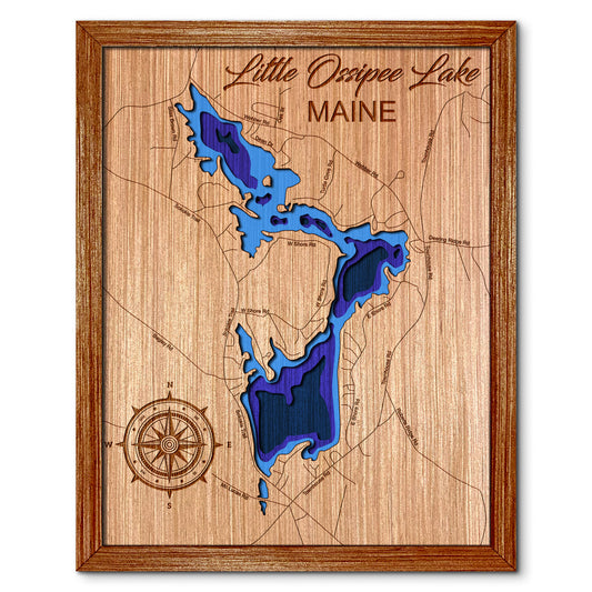 Little Ossipee Pond in Waterboro, Maine Depth Map - Any Lake, Pond, or Reservoir - Unique Home Decor, Wall Art