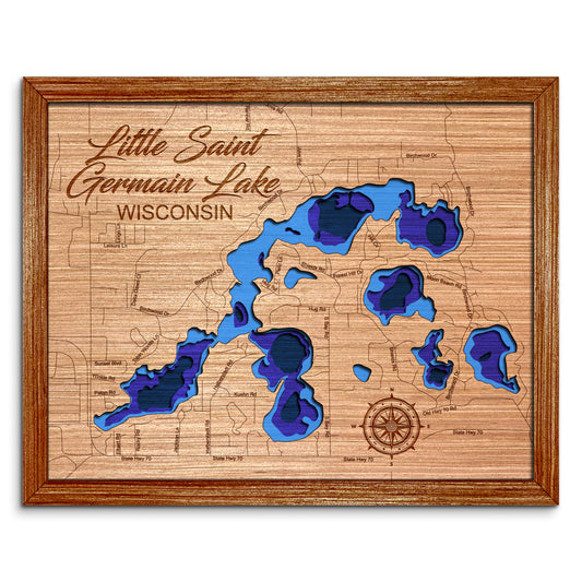 Little Saint Germain Lake, Wisconsin Depth Map - Any Lake, Pond, or Reservoir - Unique Home Decor, Wall Art