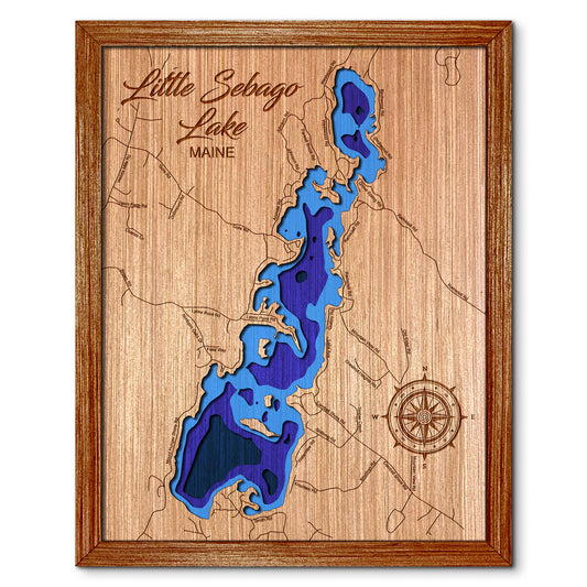 Little Sebago Lake, Maine Depth Map - Any Lake, Pond, or Reservoir - Unique Home Decor, Wall Art