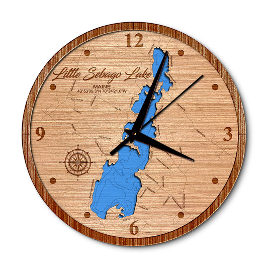 Little Sebago Lake, Maine Layered Map Clock - Any Lake, Pond, or Reservoir - Unique Home Decor