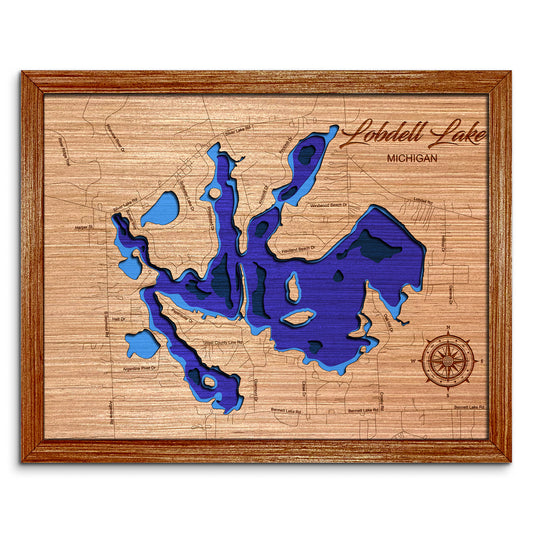 Lobdell Lake, Michigan Depth Map - Any Lake, Pond, or Reservoir, Home Decor, Wall Art, Wall Decor