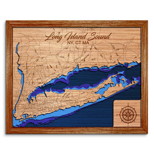 Long Island Sound, New York Depth Map - Any Lake, Pond, or Reservoir - Unique Home Decor, Wall Art