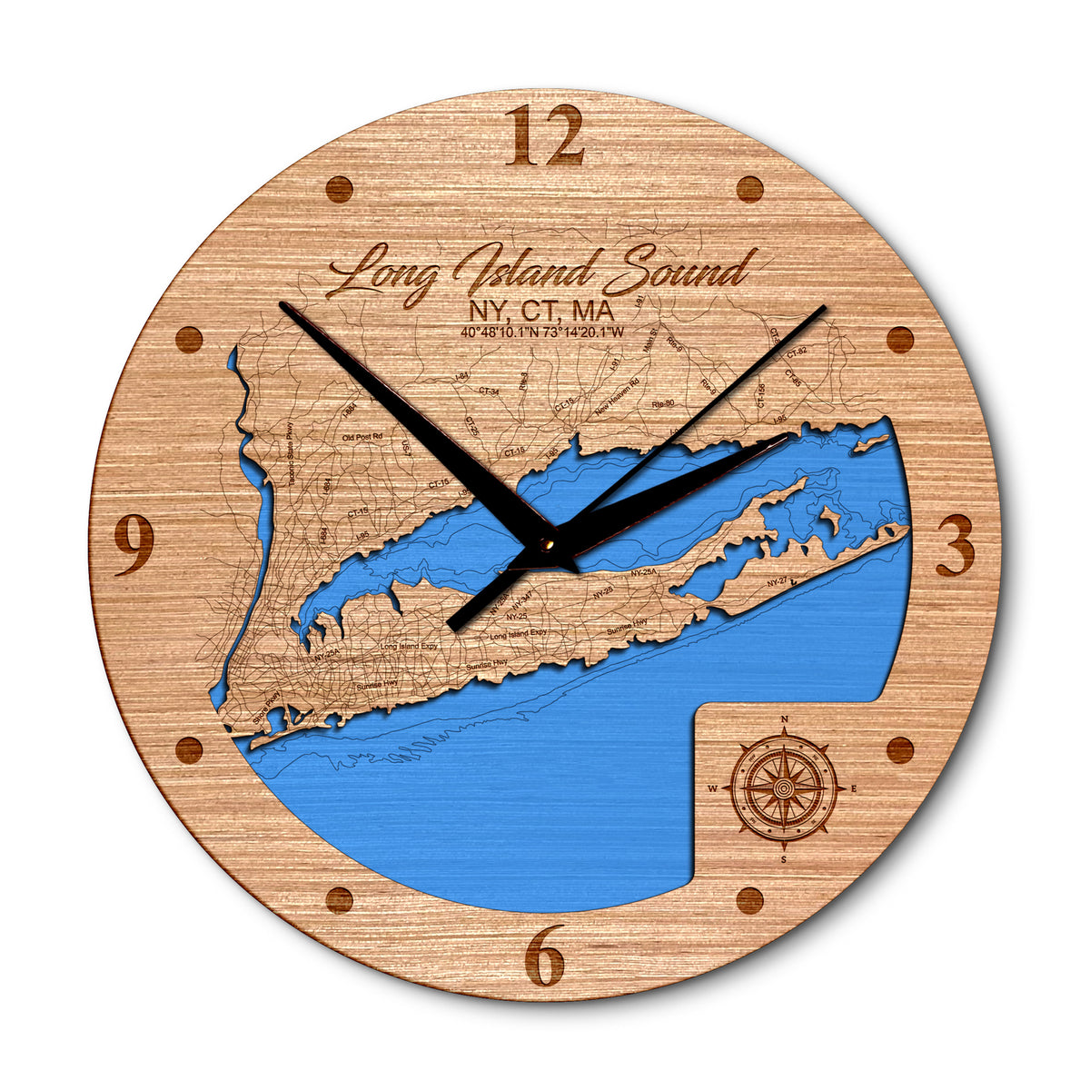 Long Island Sound, New York 14in Layered Map Clock - Any Lake, Pond, or Reservoir - Unique Home Decor