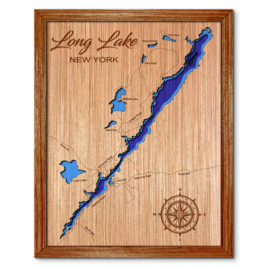 Long Lake, New York Depth Map - Any Lake, Pond, or Reservoir, Home Decor, Wall Art, Wall Decor