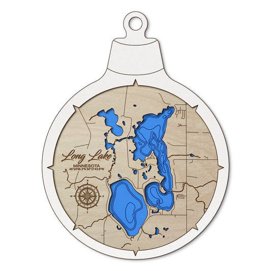 Long Lake in Richmond, Minnesota Custom 3D Layered Wood Lake Map Ornament | Handcrafted Bathymetric Art