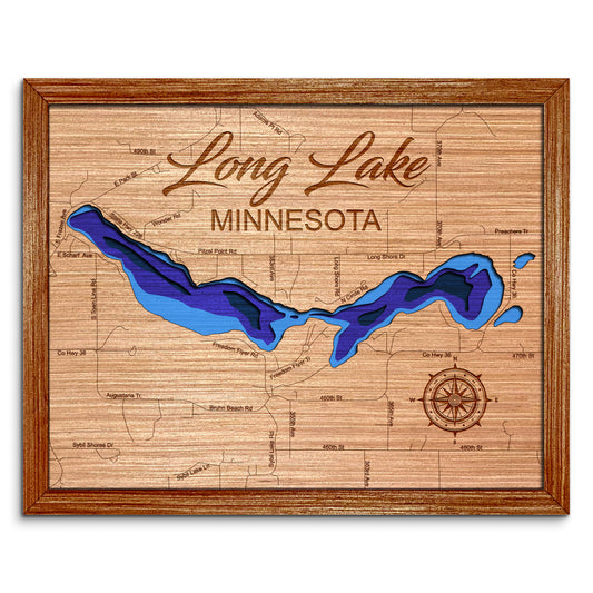Long Lake in Vergas, Minnesota Depth Map - Any Lake, Pond, or Reservoir, Home Decor, Wall Art, Wall Decor