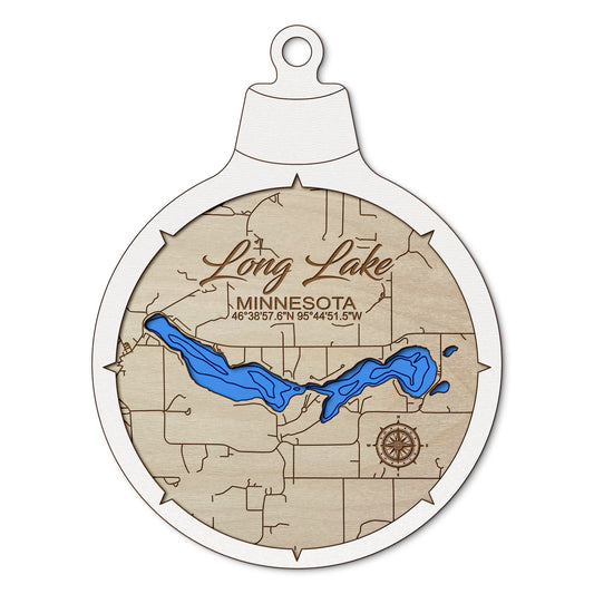 Long Lake in Vergas, Minnesota Custom 3D Layered Wood Lake Map Ornament | Handcrafted Bathymetric Art