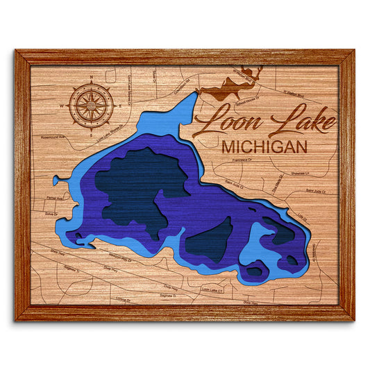 Loon Lake in Waterford Township, Michigan Depth Map - Any Lake, Pond, or Reservoir - Unique Home Decor, Wall Art