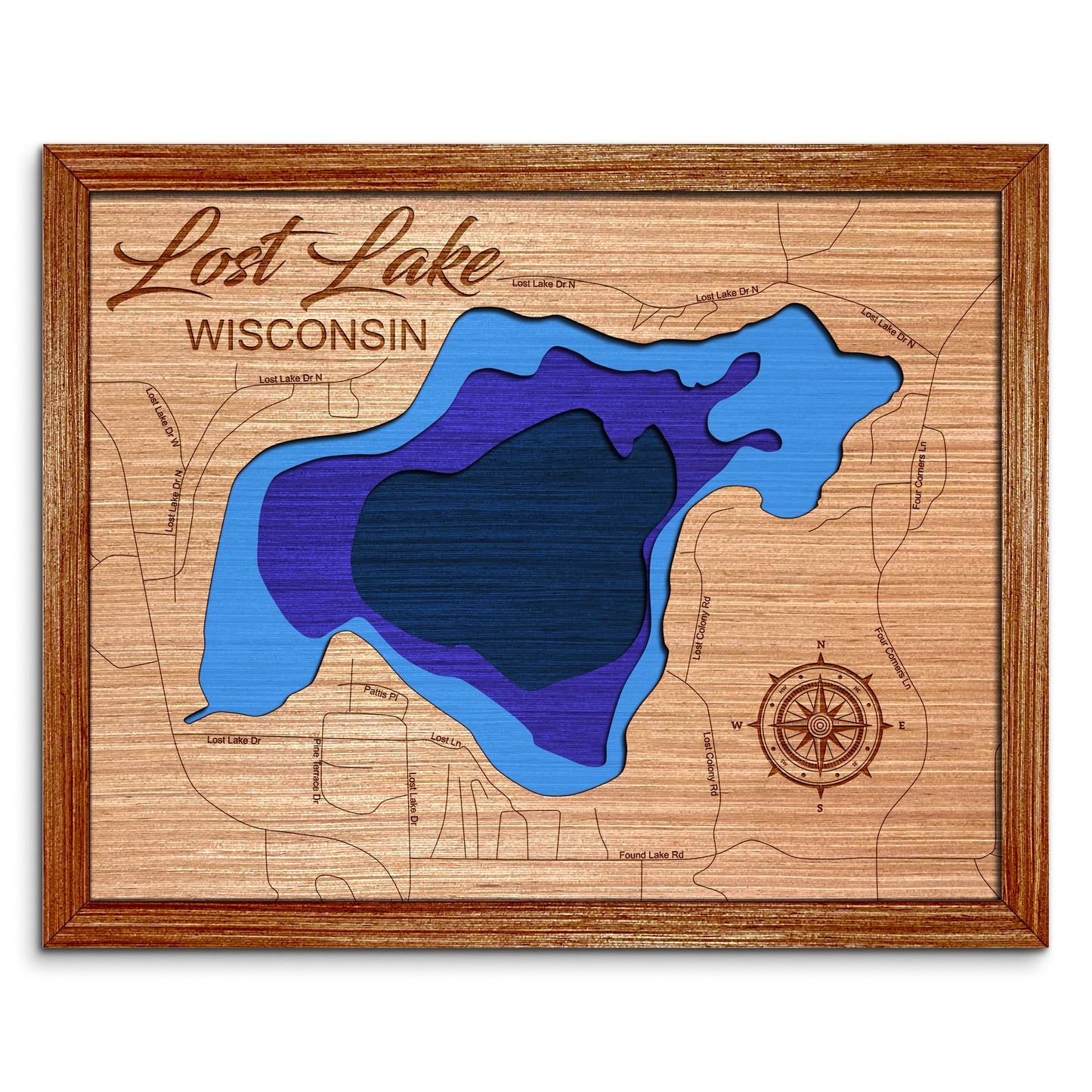 Lost Lake, Wisconsin Depth Map - Any Lake, Pond, or Reservoir - Unique Home Decor, Wall Art