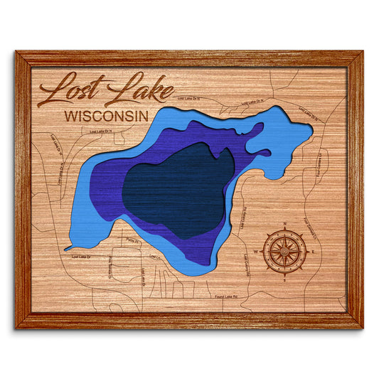 Lost Lake, Wisconsin Depth Map - Any Lake, Pond, or Reservoir - Unique Home Decor, Wall Art
