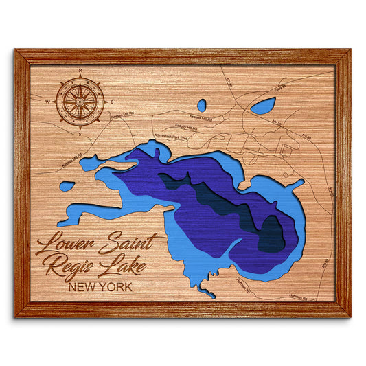 Lower Saint Regis Lake, New York Depth Map - Any Lake, Pond, or Reservoir, Home Decor, Wall Art, Wall Decor