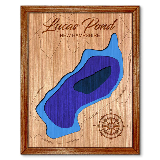 Lucas Pond, New Hampshire Depth Map - Any Lake, Pond, or Reservoir - Unique Home Decor, Wall Art