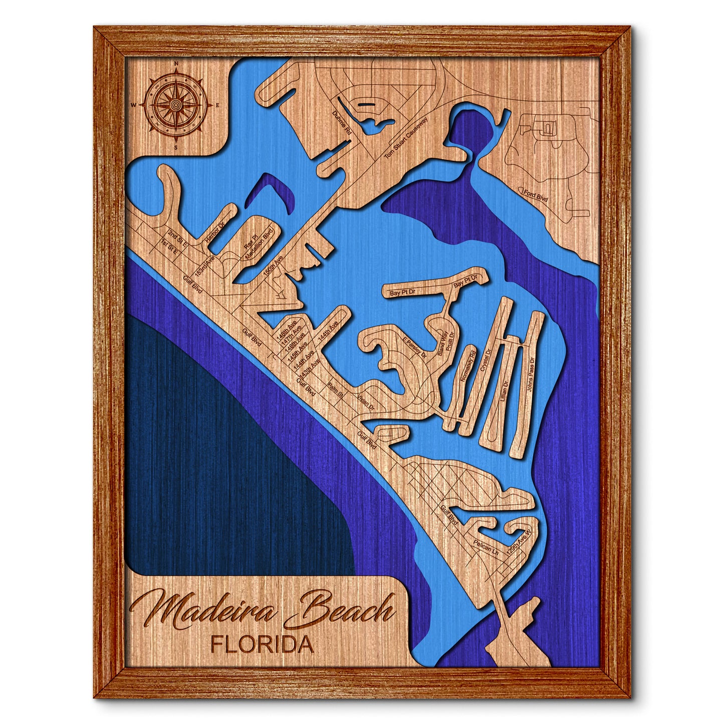 Madeira Beach, Florida Depth Map - Any Lake, Pond, or Reservoir - Unique Home Decor, Wall Art