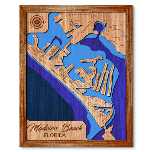 Madeira Beach, Florida Depth Map - Any Lake, Pond, or Reservoir - Unique Home Decor, Wall Art