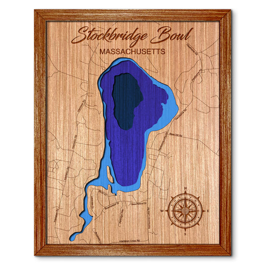 Mahkeenac Lake(Stockbridge Bowl), Massachusetts Depth Map - Any Lake, Pond, or Reservoir - Unique Home Decor, Wall Art