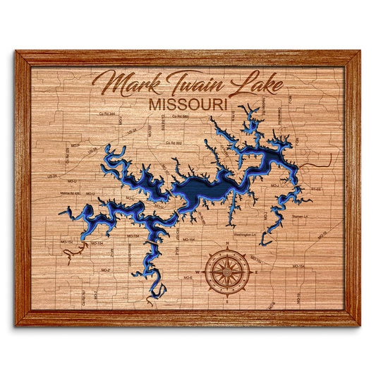 Mark Twain Lake, Missouri Depth Map - Any Lake, Pond, or Reservoir, Home Decor, Wall Art, Wall Decor