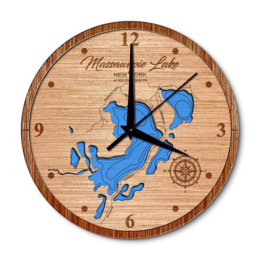 Massawepie Lake, New York Layered Map Clock - Any Lake, Pond, or Reservoir - Unique Home Decor