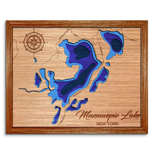 Massawepie Lake, New York Depth Map - Any Lake, Pond, or Reservoir, Home Decor, Wall Art, Wall Decor