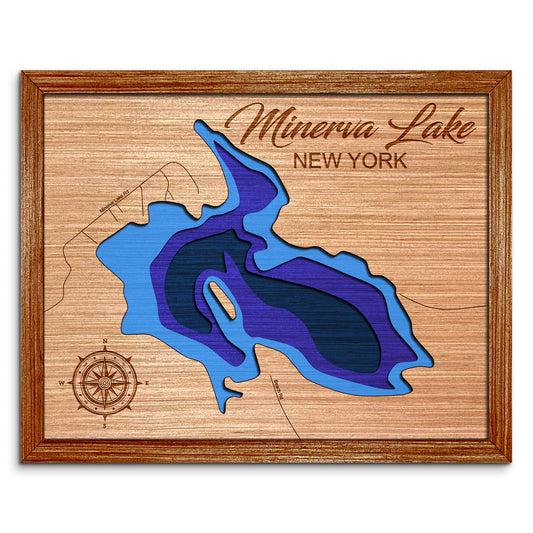 Minerva Lake, New York Depth Map - Any Lake, Pond, or Reservoir, Home Decor, Wall Art, Wall Decor