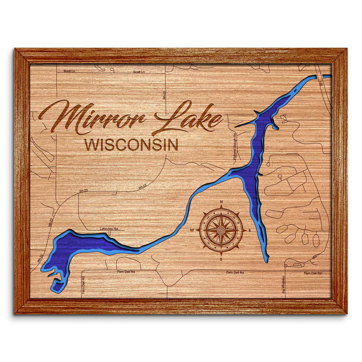 Mirror Lake in Baraboo, Wisconsin Depth Map - Any Lake, Pond, or Reservoir, Home Decor, Wall Art, Wall Decor