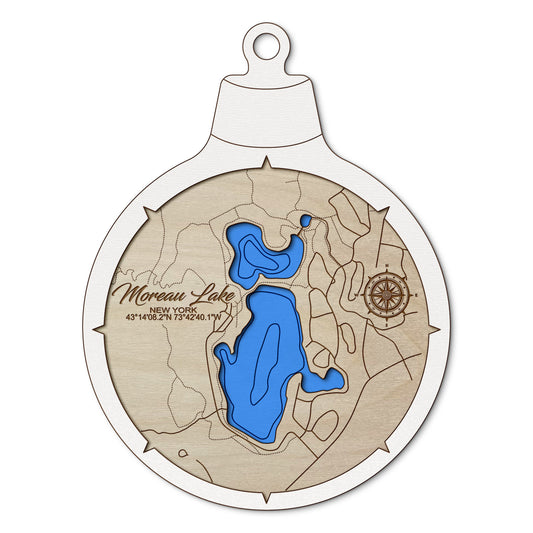 Moreau Lake, New York Custom 3D Layered Wood Lake Map Ornament | Handcrafted Bathymetric Art