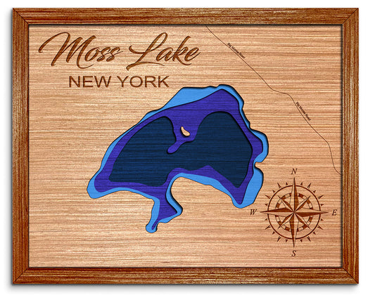 Moss Lake, New York Layered Map Clock - Any Lake, Pond, or Reservoir - Unique Home Decor