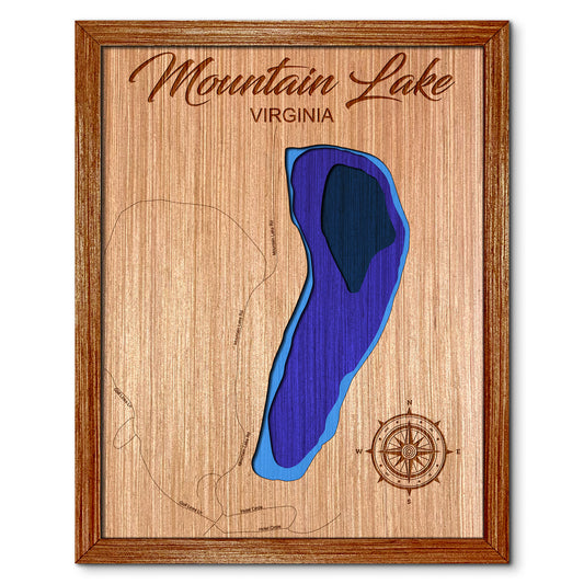 Mountain Lake, Virginia Depth Map - Any Lake, Pond, or Reservoir, Home Decor, Wall Art, Wall Decor