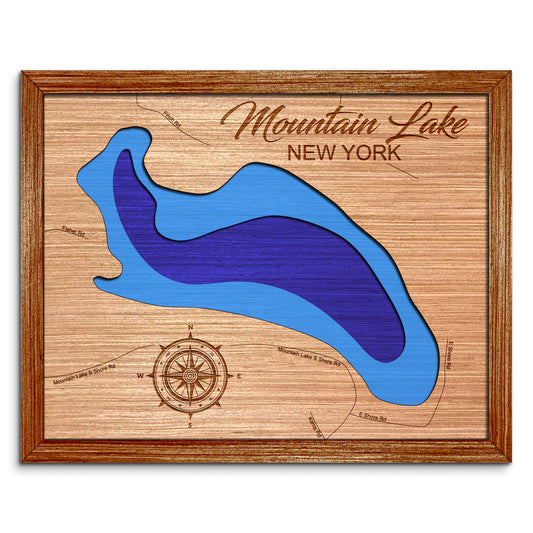 Mountain Lake in Gloversville, New York Depth Map - Any Lake, Pond, or Reservoir - Unique Home Decor, Wall Art