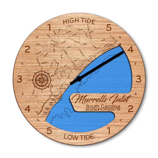 Murrells Inlet, South Carolina 14in Layered Map Clock - Any Lake, Pond, or Reservoir - Unique Home Decor
