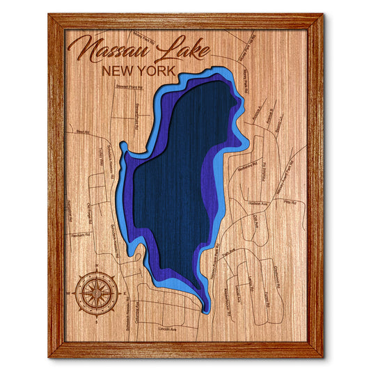 Nassau Lake, New York Depth Map - Any Lake, Pond, or Reservoir - Unique Home Decor, Wall Art