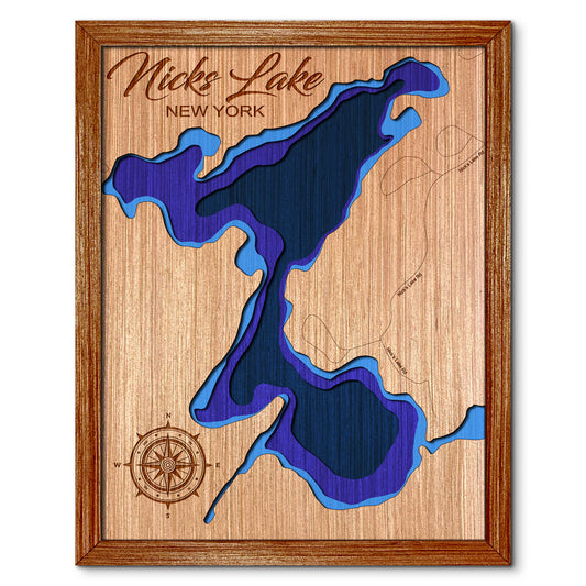 Nicks Lake, New York Depth Map - Any Lake, Pond, or Reservoir, Home Decor, Wall Art, Wall Decor
