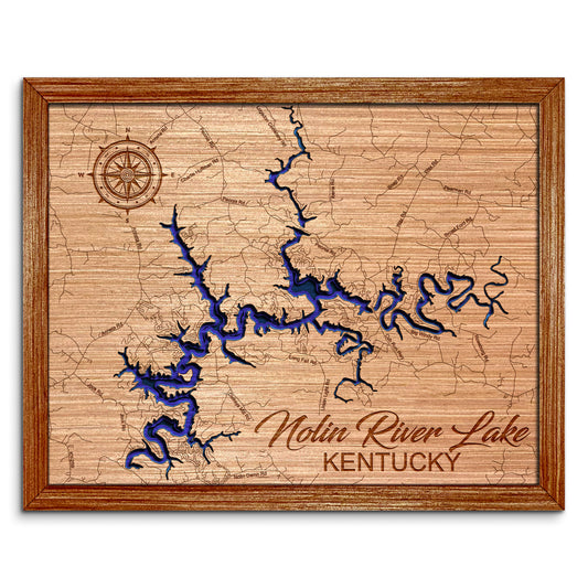 Nolin River Lake, Kentucky Depth Map - Any Lake, Pond, or Reservoir - Unique Home Decor, Wall Art