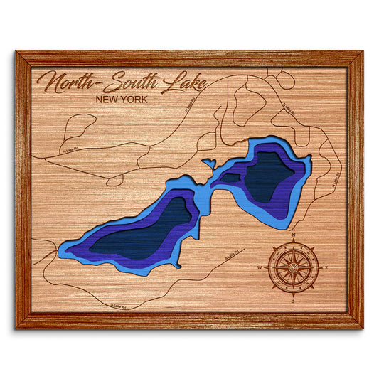 North & South Lake, New York Depth Map - Any Lake, Pond, or Reservoir, Home Decor, Wall Art, Wall Decor