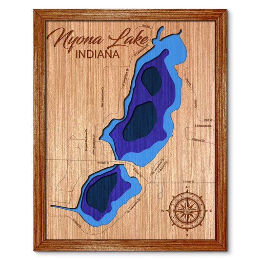 Nyona Lake, Indiana Depth Map - Any Lake, Pond, or Reservoir - Unique Home Decor, Wall Art