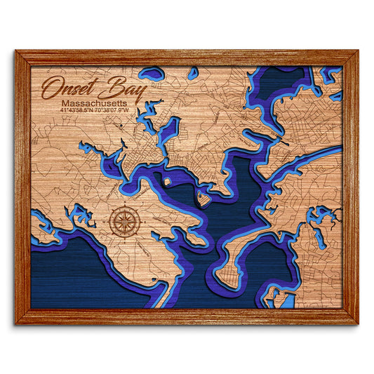 Onset Bay, Massachusetts Depth Map - Any Lake, Pond, or Reservoir - Unique Home Decor, Wall Art