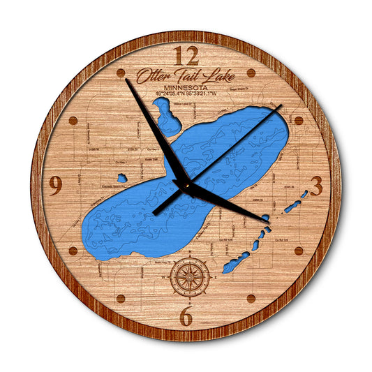 Otter Tail Lake, Minnesota 14in Layered Map Clock - Any Lake, Pond, or Reservoir - Unique Home Decor