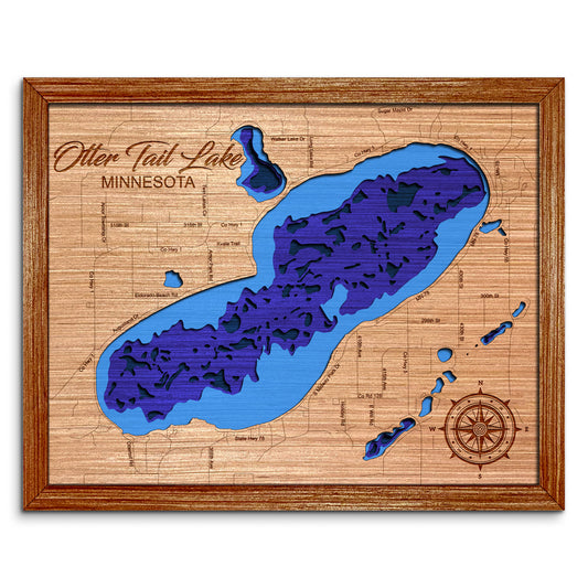 Otter Tail Lake, Minnesota Depth Map - Any Lake, Pond, or Reservoir, Home Decor, Wall Art, Wall Decor