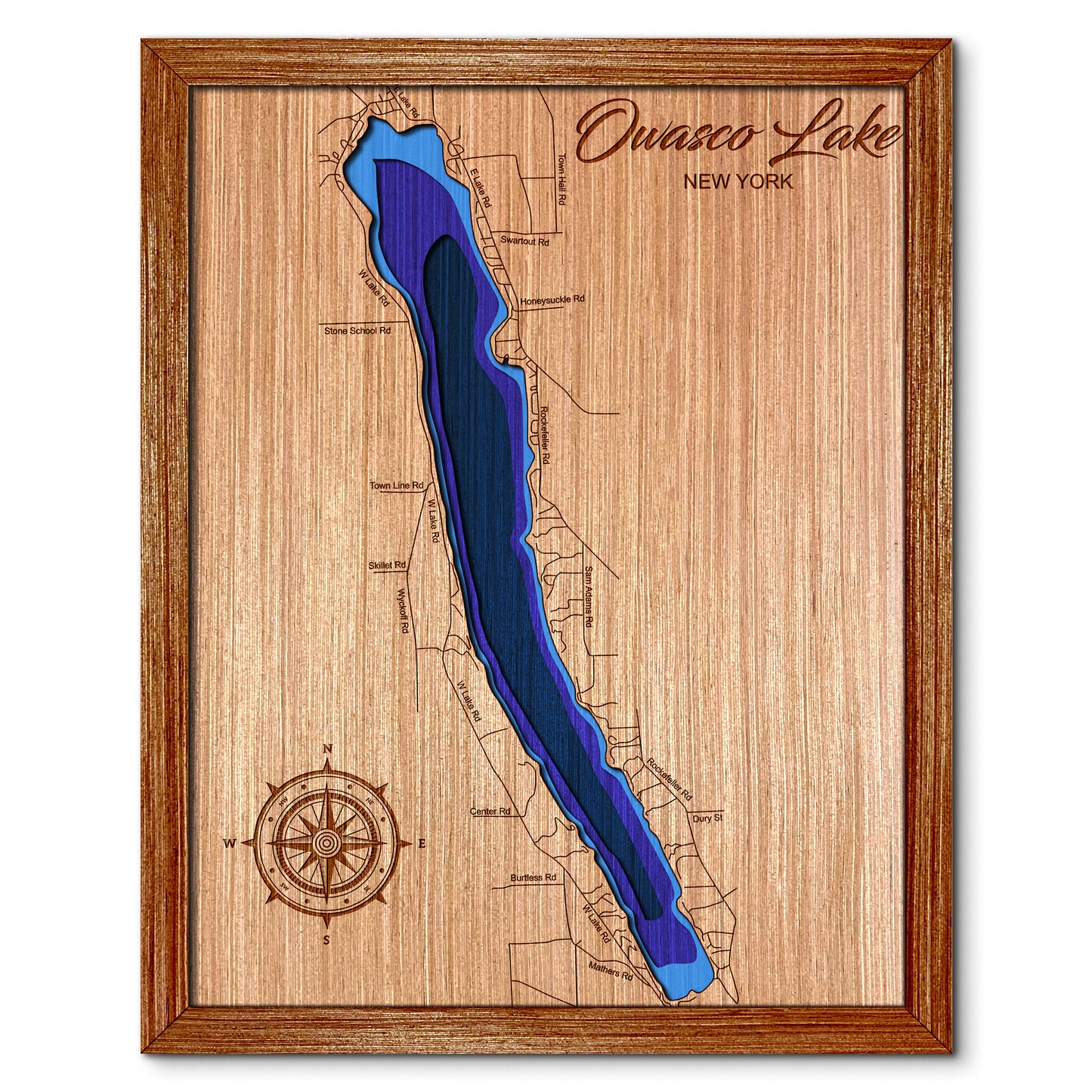 Owasco Lake, New York Depth Map - Any Lake, Pond, or Reservoir, Home Decor, Wall Art, Wall Decor