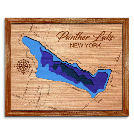 Panther Lake, New York Depth Map - Any Lake, Pond, or Reservoir, Home Decor, Wall Art, Wall Decor