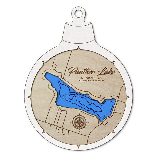 Panther Lake, New York Custom 3D Layered Wood Lake Map Ornament | Handcrafted Bathymetric Art