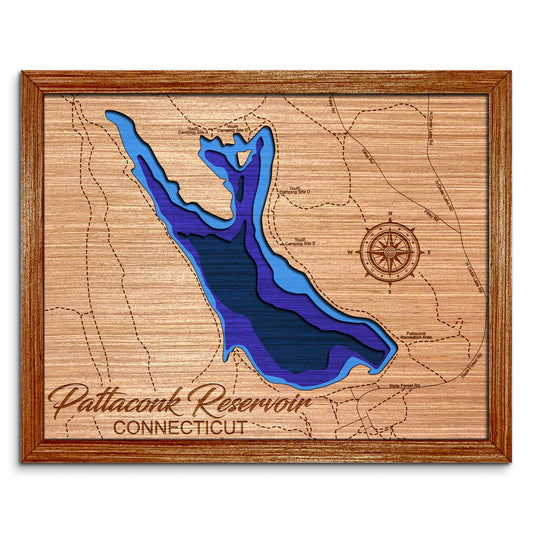 Pattaconk Reservoir, Connecticut Depth Map - Any Lake, Pond, or Reservoir - Unique Home Decor, Wall Art