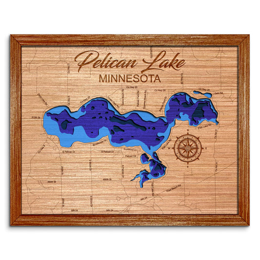 Pelican Lake, Minnesota Depth Map - Any Lake, Pond, or Reservoir, Home Decor, Wall Art, Wall Decor