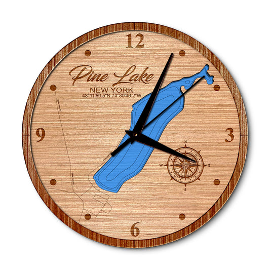 Pine Lake, Caroga New York Layered Map Clock - Any Lake, Pond, or Reservoir - Unique Home Decor