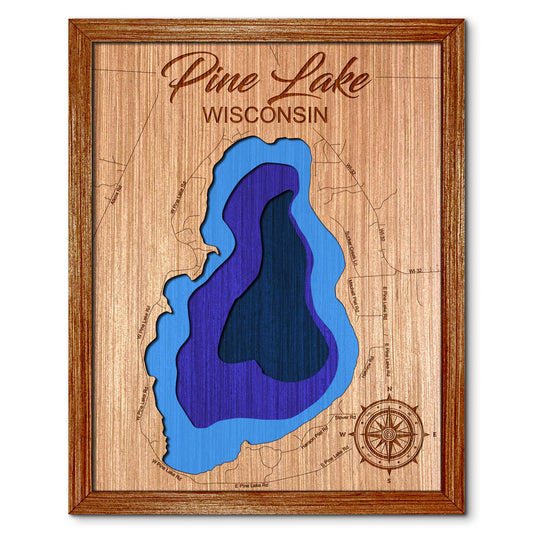 Pine Lake, Wisconsin Depth Map - Any Lake, Pond, or Reservoir - Unique Home Decor, Wall Art