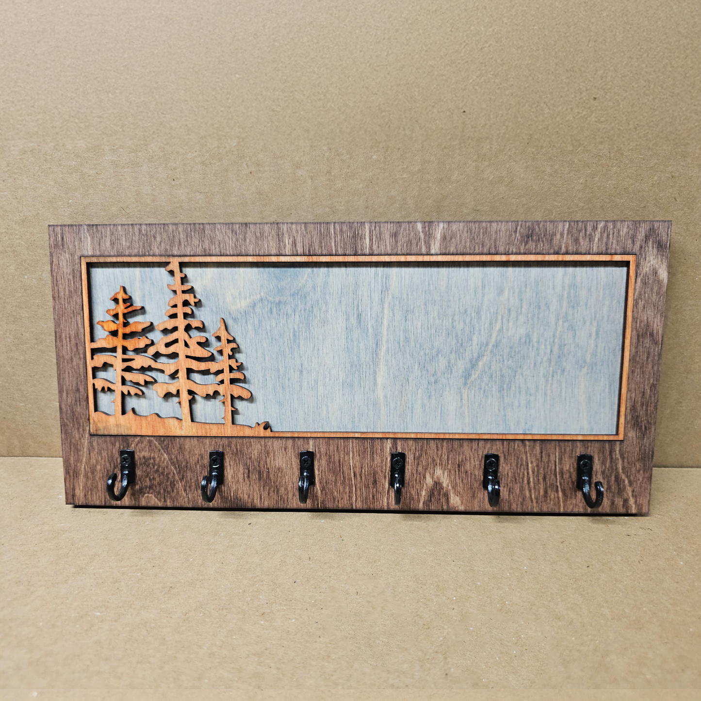 Pine Trees Wooden Key Holder/Hanger – Laser Cut Wildlife Wall Organizer for Cabin or Lodge Decor