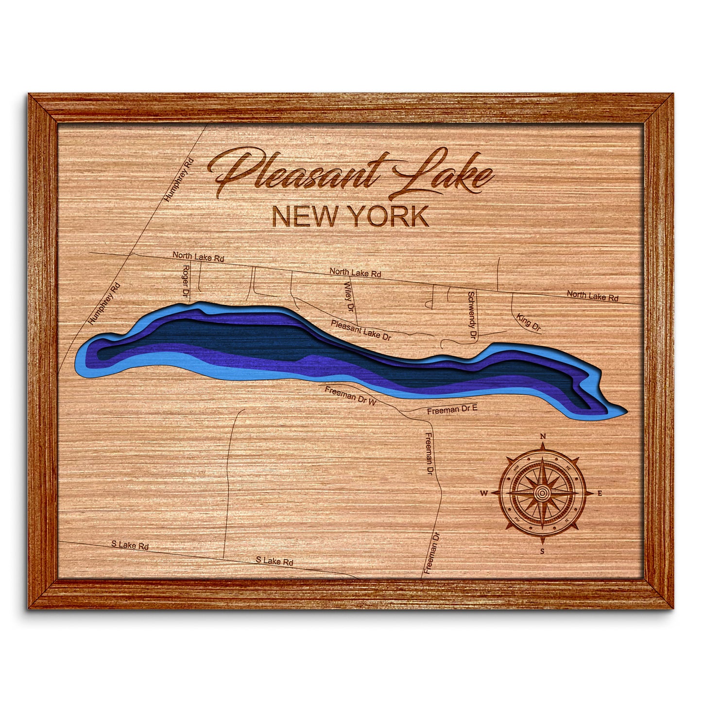 Pleasant Lake, Champion New York Depth Map - Any Lake, Pond, or Reservoir, Home Decor, Wall Art, Wall Decor